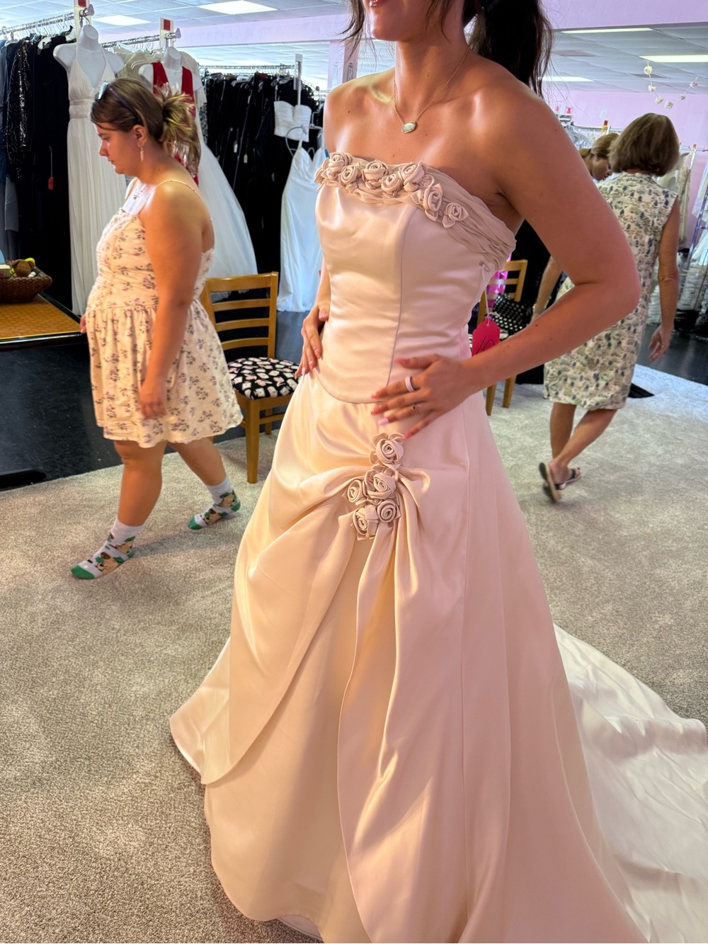 Vintage Strapless Candlelight Rosette Detail wedding Dress